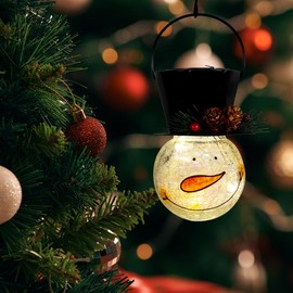 Viveta Snowman Solar Lantern,Christmas Pinecone Outdoor Solar Hanging Lanterns, Waterproof Lantern Crackle Glass Solar Lantern for Garden Patio Yard Decor