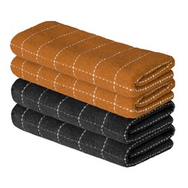 Artoid Mode Checkered Designed Cotton Black Caramel Terry Kitchen Dish Towels, 15x25 Inch Soft Absorbent Quick Drying Cleaning Tea Towels Set of 4