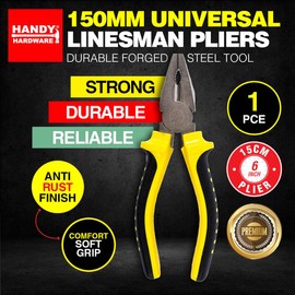 Handy Hardware Premium Linesman Comfort Grip Handle Plier, Black/Yellow, 150 mm Size