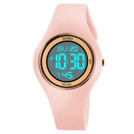 CakCity Digital Wristwatch for Women Unisex Waterproof Sports Stainless Steel Watches Outdoor Rubber Strap Multifunction Wristwatch with Luminous Display,Pink