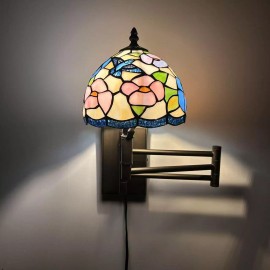 Enjoy decor Lamps Tiffany Style Sconce Lamp Plug In Swing Arm Stained Glass Hummingbird 15”H