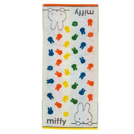 Nishikawa XT24138618 Miffy Face Towel, 13.4 x 31.5 inches (34 x 80 cm), Washable, 100% Cotton, Striped, Colorful Silhouette, White