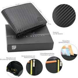 CF CATTERFELD High Quality Carbon Wallet for Men - Black, black, Minimalist