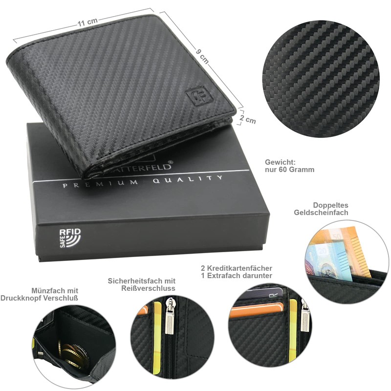 CF CATTERFELD High Quality Carbon Wallet for Men - Black,