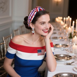 MOLOCH American Flag Headband 4th of July Headband Red White Blue USA Stripe Knotted Head Band for Women Rhinestone Crystal Patriotic Hairband Party Hair Accessory