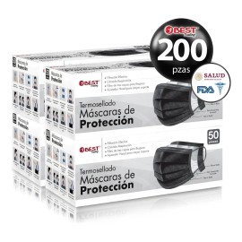 Best Trading Cubrebocas Negro 200 piezas, Mascarilla Desechable Termosellada Tricapa, Tapabocas con Ajustador Nasal Oculto y Tecnología Ligera de Filtrado Efectivo