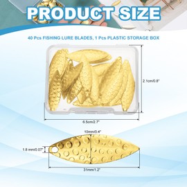 PATIKIL Fishing Lure Blades, 40 Pack 1.2" x 0.4" Round Fishing Spinner Baits Willowleaf Spinner Lures Making Part with Plastic Storage Box for Bait Accessories, Gold Tone