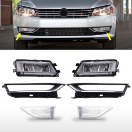 MotorFansClub Front Bumper Fog Light Set Fit for Volkswagen Passat 2012 2013 2014 2015 Front Driving Fog Lamp Kit with Bezels Chrome Trim