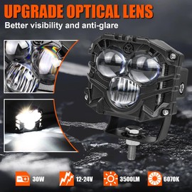 MSIZOY 2PCS 30W A-Pillar Flood Combo LED Lights Lamps With Bracket And Switch Wiring Harness Compatible With For Ford Bronco 2021-2024 2/4 Door LED Pod Lights Windshield Engine Hood Spotlights