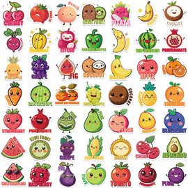 Bifarde 50Pcs Cute Cartoon Fruits Stickers - Waterproof Vinyl Decals for Water Bottles, Laptops, Luggage - Fruit Sticker for Teens, Adults