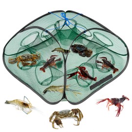 QualyQualy 2 PCS Fishing Bait Traps, Crab Trap Net, Minnow Traps, Crawfish Trap, Foldable Fishing Nets, Cast Net Cage for Fishing Crabbing Shrimping 9 Holes with Bait Bag