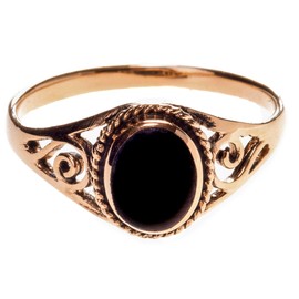 Delicate Lucy 9mm Black Stone Onyx Life Spiral Bronze Ring, Fabric jewellery bag, Onyx