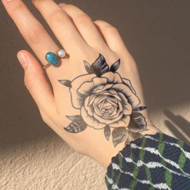 Weekink 2 Sheets Rose Temporary Tattoos – Realistic Black Flower Semi-Permanent Tattoo For Man & Women, Waterproof & Long-Lasting For 2 Weeks