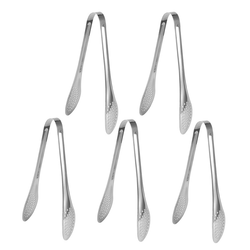 5pcs Multifunction Stainless Steel Food Tong Bread Steak Salad BBQ