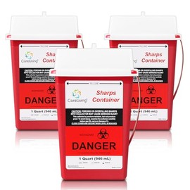 CareLiving Sharps Container, Sharps Containers for Home Use, 1 Quart (3-Pack), Needle Disposal Containers, Sharps Disposal Container, Small Portable Container for Travel