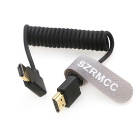 SZRMCC 8k 2.1 HDMI to HDMI Right Angle Ultra High Speed Coiled Braided Cable for Z Cam E2 Sony FX6 FX9 Canon EOS C70 C300 Portkeys BM5 Atomos Ninjav V Shogun Monitor