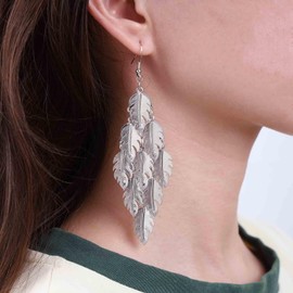 Inilbran Boho Leaf Dangle Earrings Vintage Palm Leaf Earrings Silver Tribal Cluster Leaf Drop Earrings Super Lightweight Leaf Earrings Jewelry for Women and Girls