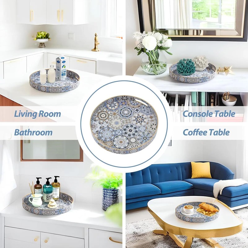 Fuukou Round Serving Tray with Handles - Boho Coffee Table