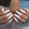 MISUD Extra Long False Nails Pure White Glossy Pointed Claw