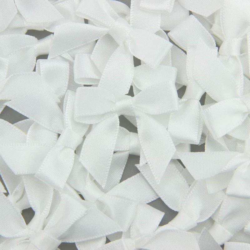 7Rainbows 50pcs Boutique 1.5" White Satin Ribbon Mini Bows for