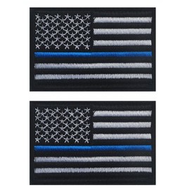 Police Law Enforcement Thin Blue Line USA Flag Bundle of 2 pcs Hook Patch (3.0 X 2.0)