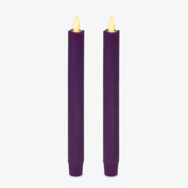 Luminara Set of 2 Moving Flame LED Taper (1x9.75), Flameless Candle, Melted Edge, Smooth Wax, Unscented (Purple)