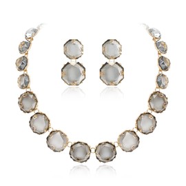 EVER FAITH Clear Rhinestone Statement Necklace Earrings Set, Round Crystal Bohemian Art Deco Fashion Jewellery Set for Women Girls, Crystal