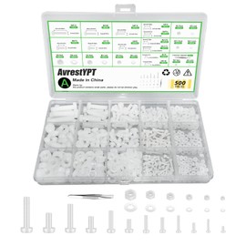 500 Pcs White Nylon Plastic Pan Round Head Screws Bolts and Nuts and Gaskets Metric Full Threaded Hex Head Screws Bolts and Nuts and Washers Assortment Set - M2/M2.5/M3/M4/M5/M6