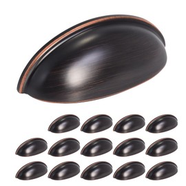 HOMOTEK 15 Pack Drawer Bin Cup Pulls Dresser Pulls for Cabinets Oil Rubbed Bronze - 3 Inch Hole Centers Furniture Handles,Kitchen Cabinet Hardware