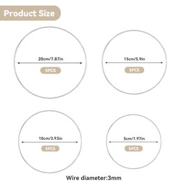 yolzhxe 20 Stück Metallringe zum Basteln, Silber Metallringe, Deko Ring zum Hängen für DIY Traumfänger, Wickeltechnik, Floristik, Hochzeitskranz, (5, 10, 15, 20 cm)