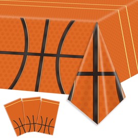 XIENBLOC 3pcs Basketball Tablecloth Basketball Birthday Party Table Cover Disposable Rectangle Plastic Waterproof Table Cloths for Basketball Sports Themed Party Decorations 54x108 inches