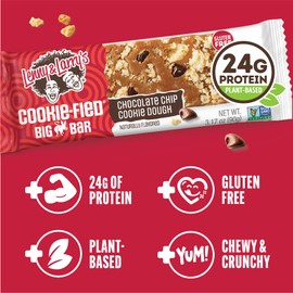 Lenny & Larry's Lenny & Larry's Cookie-fied BIG BAR C Chocolate Chip Cookie Dough Vegan Protein Bars 12x90g C Healthy Snacks, 24g Plant Protein & 10g Prebiotic Fiber C Gluten free Power Bar, Keto Friendly & Vegan