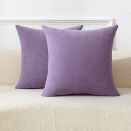 Qanatmz Lavender Cozy Soft Throw Pillow Covers, Light Purple Decorative Chenille Square Couch Cushion Cases for Sofa Living Room Decor, Set of 2, 16 x 16 Inches