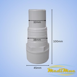 1 x pool hose connector, hose nozzle, pump connection, hose connection for pool pumps or skimmer, diameter 32/38 mm to 1.5 inch hose nozzle, white