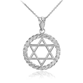 Claddagh Gold 925 Sterling Silver Jewish Star of David in Circle Rope Pendant Necklace, 18"