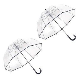 ThreeH 2 Pcs Clear Bubble Umbrella Auto Open Non-Slip Grip Transparent POE Cover for Women Bridal Photography Outdoor Events or Daily Use