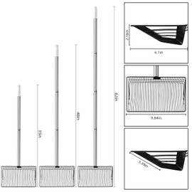 Jusoney 10" Stainless Steel Manure Scoop w/4-in-1 Adjustable Handle (35"-62"), Ergonomic Sifter Shovel for Chicken Coop, Cat Litter, Pet Waste Cleaning Tools