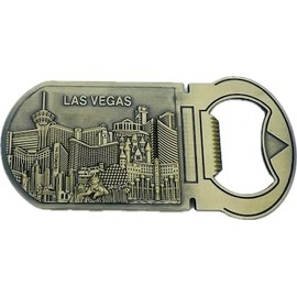 Las Vegas Strip Metal Bottle Opener Magnet, 3D Embossed Skyline Design