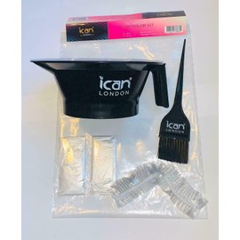 ICAN LONDON HAIR DYE COLORING 4 PIECES KIT BOWL+BRUSH+GLOVE+SHOWER CAP