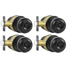 RAZCC Privacy Door Knobs, 4 Pack Matte Black Door Knobs with Lock, Bed and Bath Door Knob Interior Keyless Locksets, Round Door Handles Reversible for Left Right Handed Doors