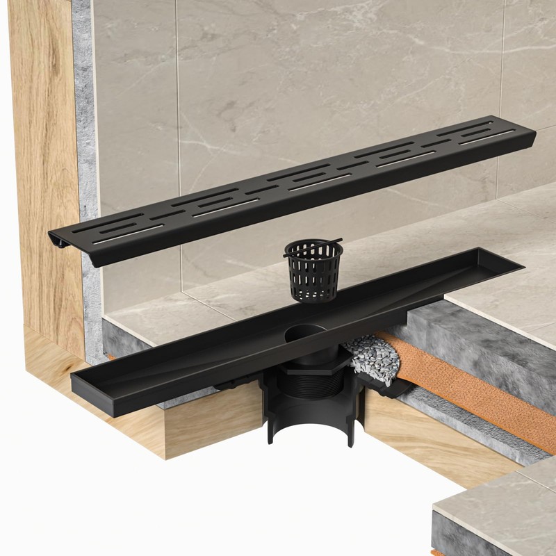 Bochni Linear Shower Drain 32" Matte Black 304 Stainless Steel