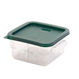 FSE Square Food Storage Container with Green Lid, 2 Quart, Polycarbonate, Reusable, Clear, NSF