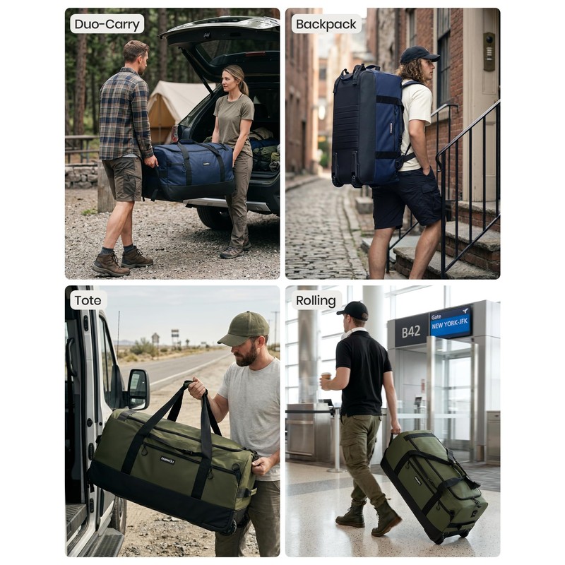 Fanwoli 100L Rolling Duffel Bag with Wheels, Durable Travel Duffel