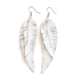 White Leather Feather Earrings, layered earrings, tribal Earrings, Boho earrings, dangle earrings, long earrings