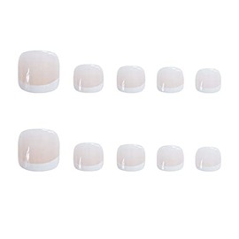 YONAIL 24pcs/set Short Fake Toenails For Women and Girls Press On Toenails French Tips Full Cover Artificial Toenails Acrylic Fake Toenails Art Tips Glue On Toe Nails