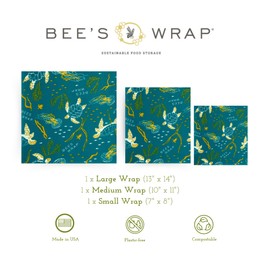 Conjunto de 3 Bee's Wrap em vários tamanhos Ocean - Verde