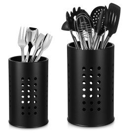 Ixydor 2 Pieces Kitchen Utensil Holder for Countertop, Black Stainless Steel Cutlery Holder, Kitchen Utensil Holder, Kitchen Utensil Storage