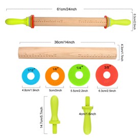 BYbrutek Rolling Pin, Adjustable Rolling Pin with Spacer for Dough Thicknesses, Non-Stick, BPA-Free Baking Accessories
