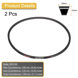 sourcing map 2 Pcs SPA1180 Drive Wedge Belt V-Belt, 1180mm Pitch Girth Narrow Wedge V-Belt Industrial Power Rubber Transmission Belt for Power Transmission Systems in Multiple Industries