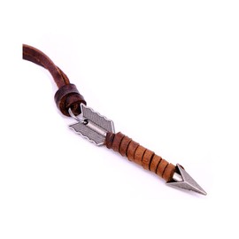 Arrow Double Rings Cirles Ox Horn Pendant Necklace Vintage Real Cowhide Leather Rope Chain Personality Necklace Trendy Jewelry for Men-Arrow